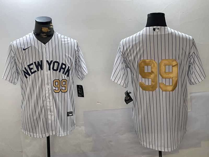 Men%27s New York Yankees #99 Aaron Judge White Pinstripe Without Name Fashion Cool Base Jerseys->san diego padres->MLB Jersey